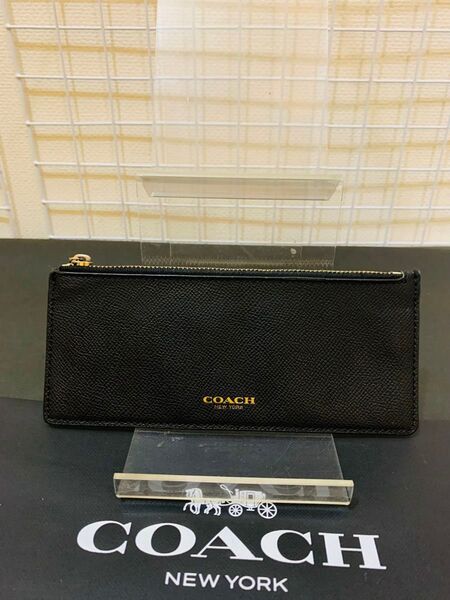 【まあまあ美品】COACH コーチ コインケース 小物入れ フラットポーチ レザー ブラック