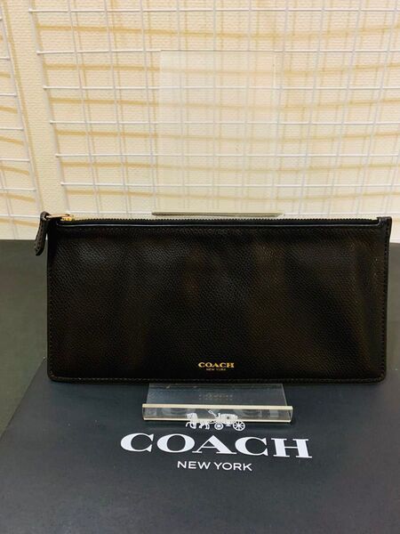 【まあまあ美品】COACH コーチ フラットポーチ コインケース 小物入れ レザー ブラック