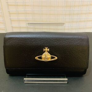 【まあまあ美品】 ヴィヴィアンウエストウッド 長財布 ロングウォレット 折り財布 レザー ブラック 男女兼用