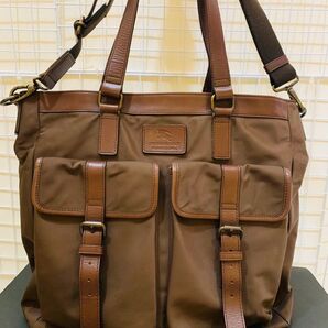 【極美品】Burberry BLACK LABEL バーバリー 2way ショルダー トートバッグ 大容量 レザーナイロン