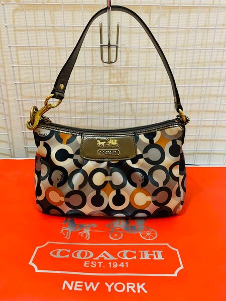 【まあまあ美品】COACH コーチ ミニトート ハンドバッグ ショルダーバッグ シグネチャー レザー ナイロン