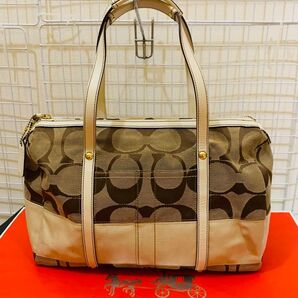 COACH コーチ ボストンバッグ トートバッグ ハンドバッグ シグネチャー レザー キャンバス ブラウン ベージュ