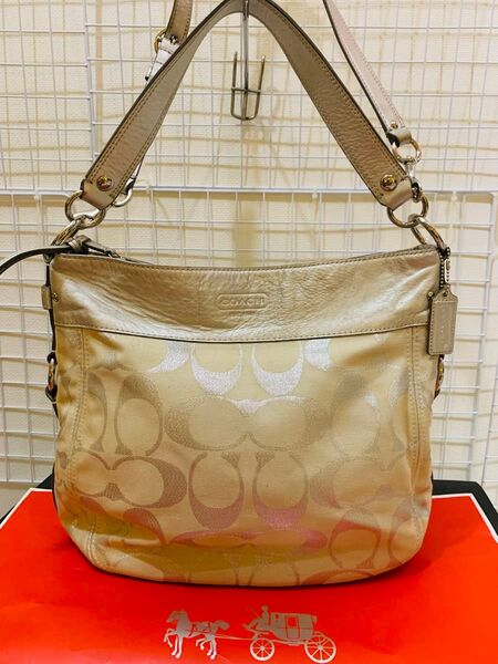 【まあまあ美品】COACH コーチ 2way トート ハンドバッグ ショルダーバッグ シグネチャー レザー キャンバス
