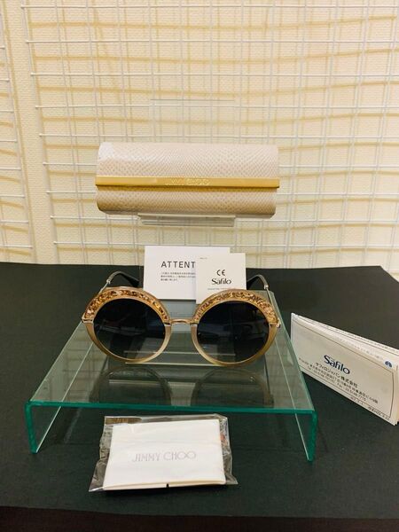 【箱付き極美品】jimmy choo ジミーチュウ サングラス 眼鏡 フレーム プラチナカラー レンズ グレー