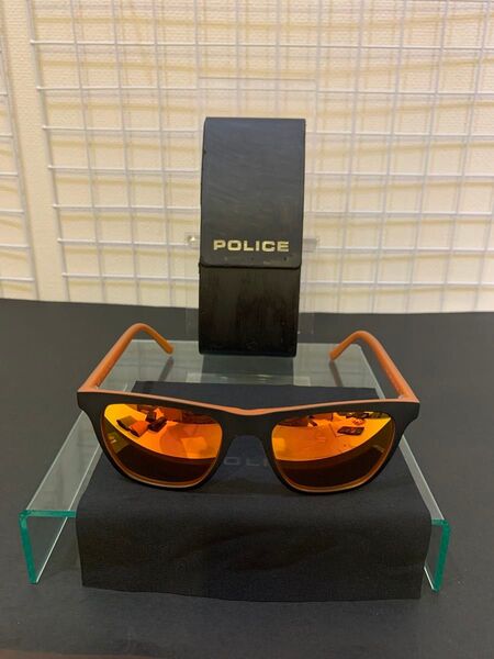 【ケース付美品】police ポリス サングラス 眼鏡 フレームブラックオレンジ レンズカラー ミラーブラウン