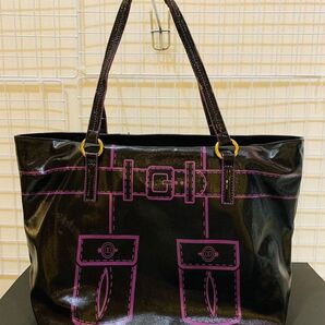 【美品】ANNA SUI アナスイ トートバッグ ハンドバッグ 肩がけ PVC?ポリ系 ブラック