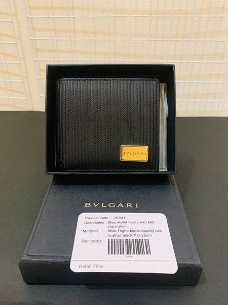 【箱、カード付き】BVLGARI ブルガリ 財布 ウォレット 折り財布 二つ折り レザー ブラック 黒