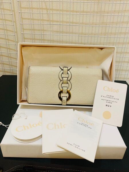 【箱など購入時一式】Chloe クロエ 折り財布 二つ折り 長財布 ロングウォレット レザー ホワイト