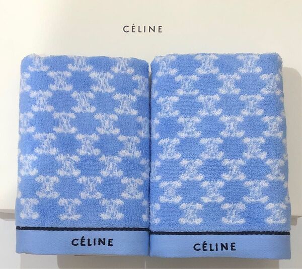 セリーヌ フェイスタオル2枚 マカダム柄 ブルー ロゴ レア CELINE