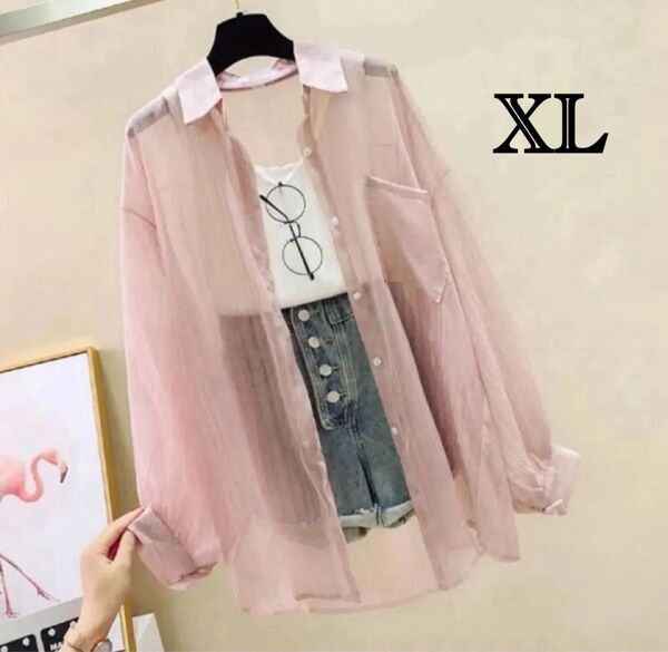 1311シースルーシアーシャツ ブラウス トップス 日焼け止め XL