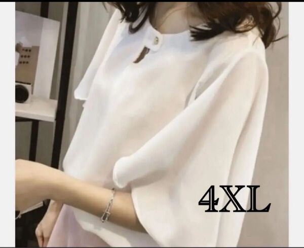 136 フリル袖 半袖 五分袖 七分袖 シアーシャツ シフォンブラウス トップス 4XL