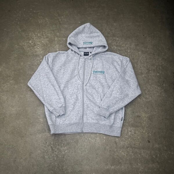 THRASHER ジップパーカー Mサイズ パーカー ジップアップ スウェット M グレー フーディ
