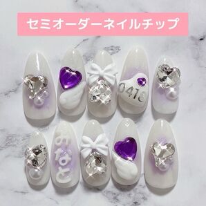 オーダーネイルチップ ワンホン 量産型 韓国 推し 痛ネイル 地雷系 ガーリー ナチュラル 名前 誕生日 ちゅるんジュエリー