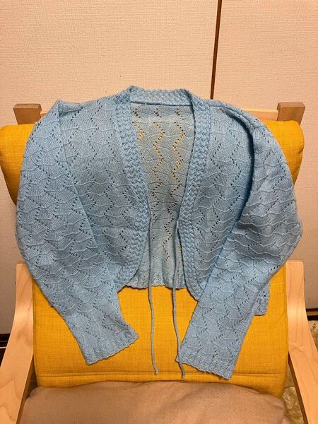 カーディガン 未使用 ニット 長袖 ボレロ 水色 フリーサイズ 春 夏 クーラー 薄い、