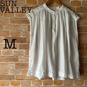【SUNVALLEY】サンバレー ノースリーブシャツ ブラウス トップス M 白 ホワイト 薄手