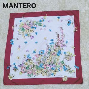 1641 美品 MANTERO マンテロ シルクスカーフ 86×86 花柄