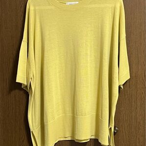 ☆新品☆ オペークドットクリップ トップス カットソー 五分袖 イエロー L