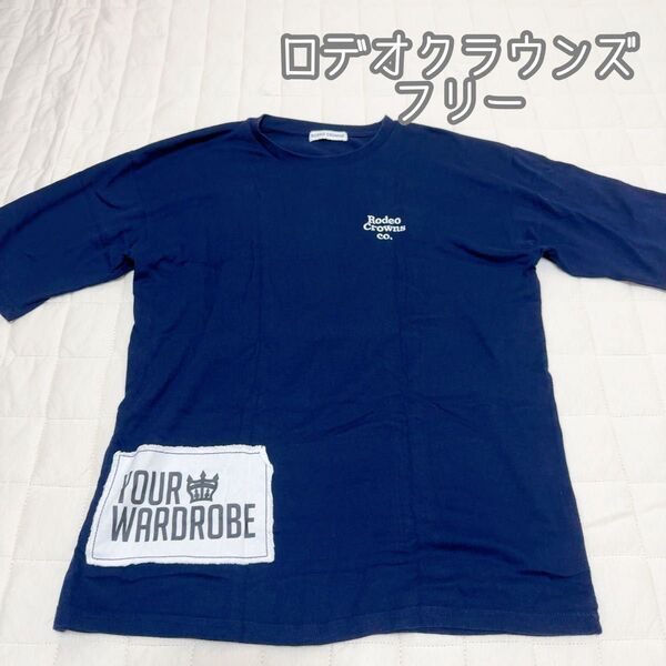 ロデオクラウンズ 半袖Tシャツ Tシャツ ネイビー ロゴ刺繍