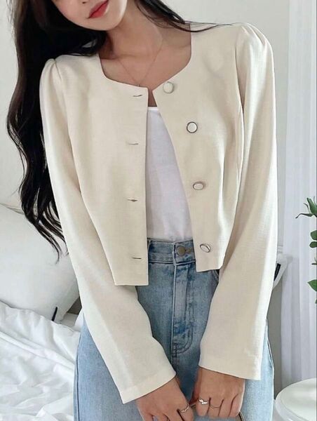 SHEIN ジャケット ベージュ アウター ボタン テーラードジャケット 長袖
