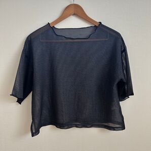 【美品】Discoat ディスコート シアーボーダー Tシャツ 半袖 チャコールグレイ