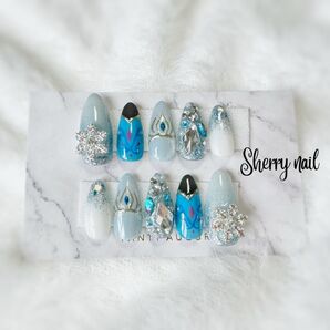ネイルチップ グラデーション オーダーチップ アナ雪 エルサ ファンタジースプリングス
