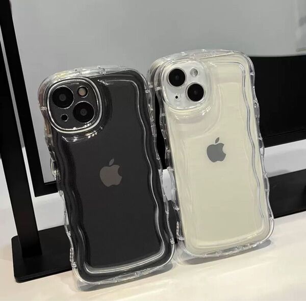 iPhone13mini ケース シンプル アクスタ ウェーブ クリア 透明 うねうね【新品】