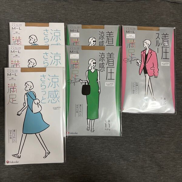 福助 fukusuke フクスケ 満足 Styling ストッキング 着圧さらっと 着圧涼感 着圧スルー 計6点