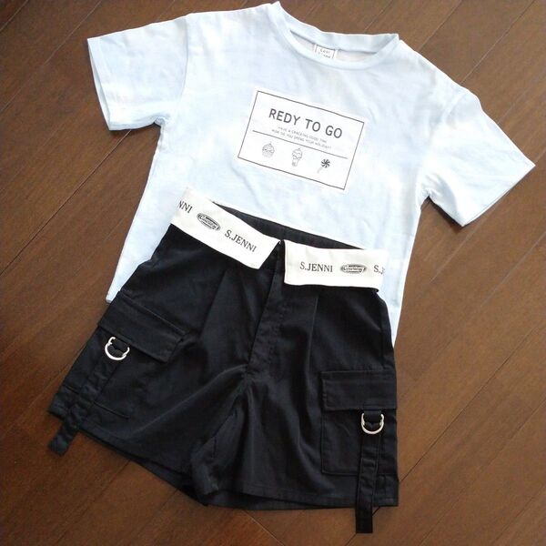 S.JENNI シスタージェニィ カーゴキュロット&ダイダイ染め風半袖Tシャツ 140 上下2着セット