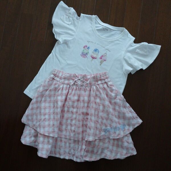JENNIlove ジェニィラブ チェックスカート&anyFAM エニィファム 接触冷感アイスクリームTシャツ 140 2着セット