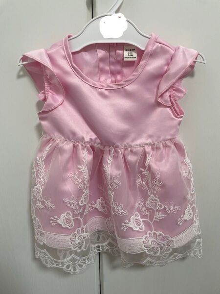 SHEIN 女の子 ベビードレス ピンク カチューシャ付き 3-6M ベビー服 ドレス お食い初め 初節句
