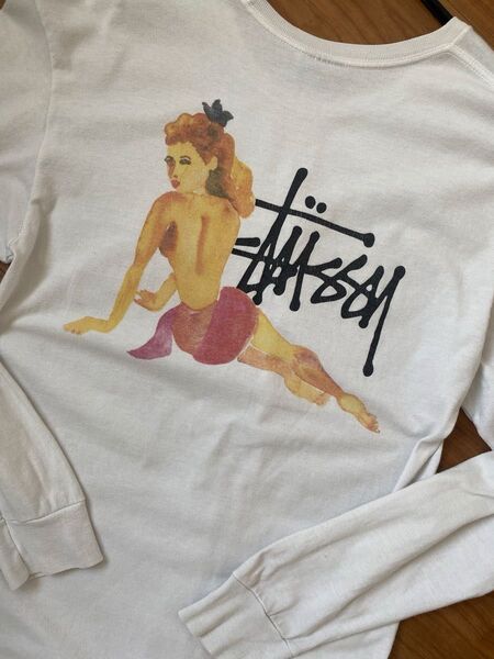stussy ロンt Tシャツ 長袖 白 バックプリント ステューシー ステューシー OLD stussy 古着 Mサイズ