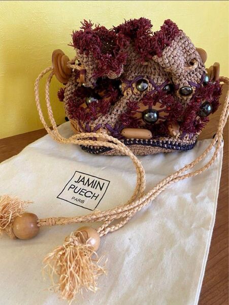 【レア】JAMIN PUECH ジャマンピュエッシュ 巾着 カゴバック ラフィア ショルダーポシェット 夏