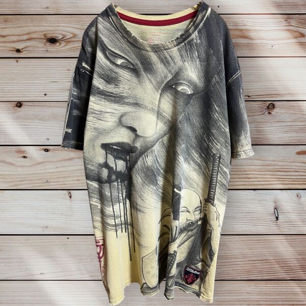 3代目彫よし Affliction 和彫りグラフィック ダメージTシャツ