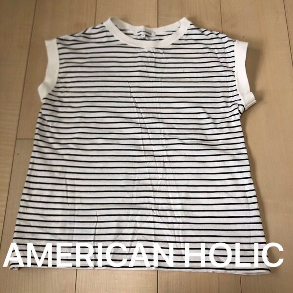 AMERICAN HOLIC アメリカンホリック ボーダー Tシャツ カットソー ノースリーブ ホワイト 白