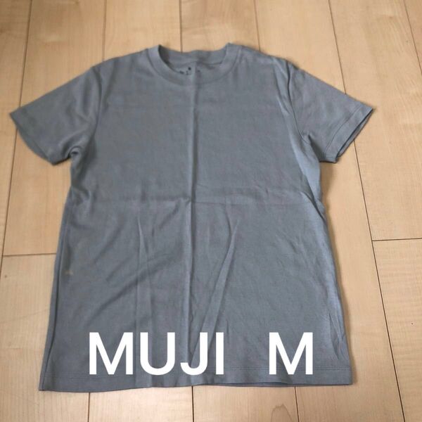 MUJI 無印 ブルーグレー Mサイズ クルーネック Tシャツ レディース 半袖 カットソー 無地