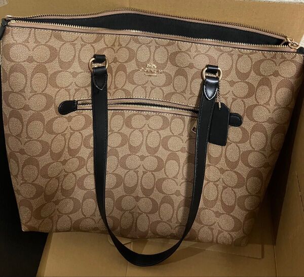 COACH コーチ トートバッグ シグネチャー PVCレザー ブラウン×ブラック 黒 F 79609 通勤通学ビジネス