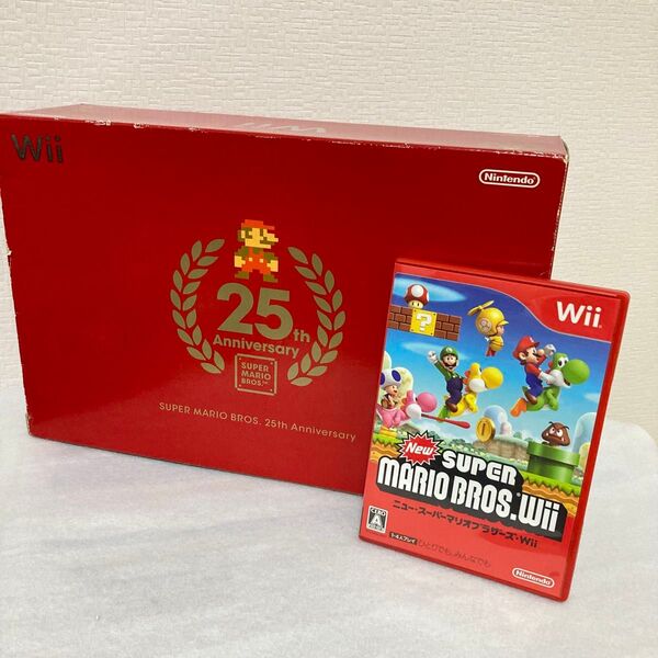 動作確認済み 任天堂 wii本体 マリオ25周年記念モデル ソフト付き