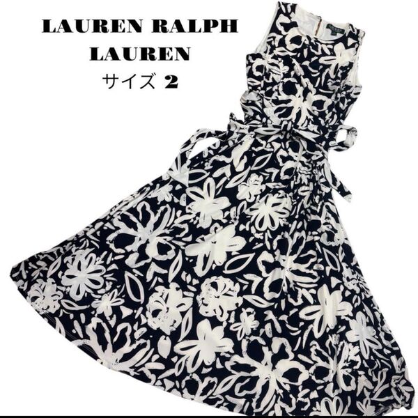 LAUREN RALPH LAUREN ロングワンピース 花柄 リボン Aライン ノースリーブ