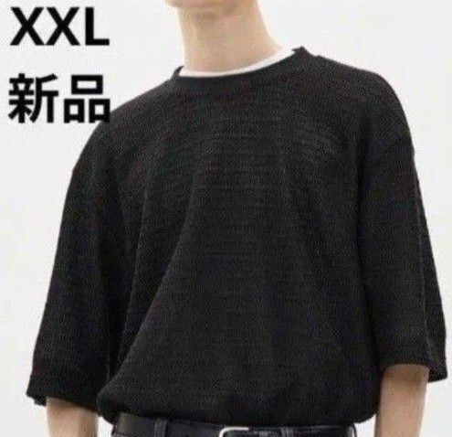 ジーユー GU メッシュテクスチャークルーネックTシャツ XXL 五分袖 新品