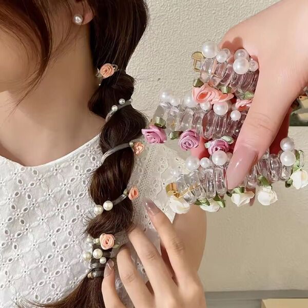 【新品】コイルアップ スプリングゴム コイルポニー ヘアアクセサリー 結婚式 レディース フラワー