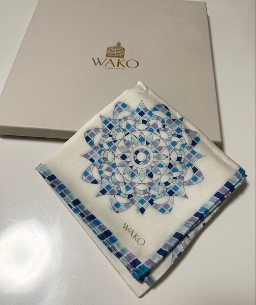 WAKO 幾何学模様 ハンカチ 銀座 和光 ブルー