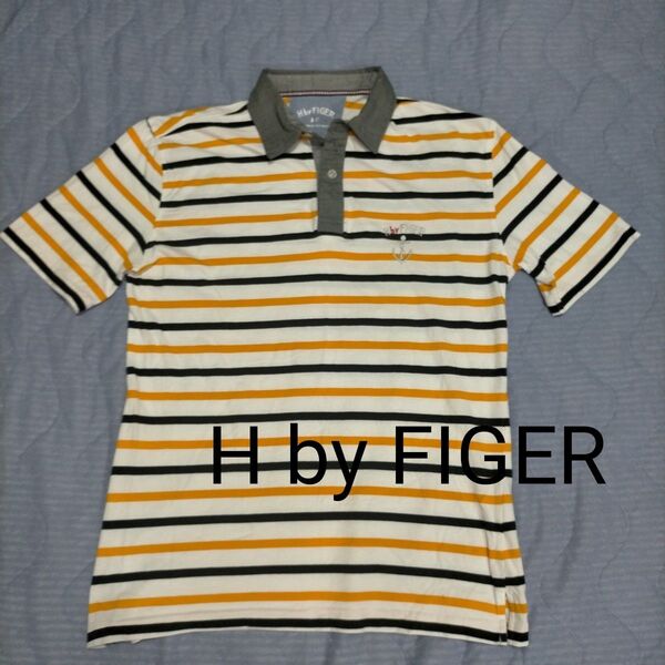 H by FIGER【エイチバイフィガー】 ボーダー柄のメンズ 半袖ポロシャツ Lサイズ
