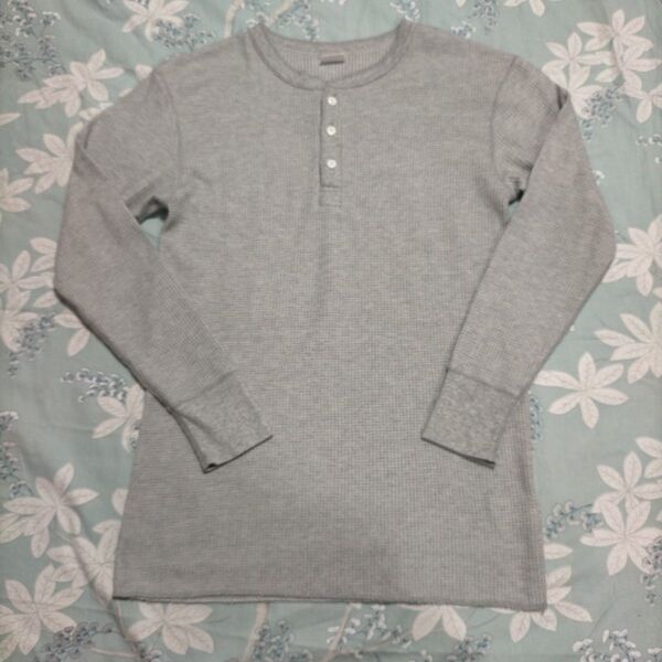 JEMORGAN LONG JOHNS 薄手のメンズ長袖ヘンリーネック Tシャツ ワッフル生地Lサイズ42−44