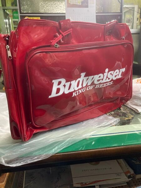 Budweiser /エナメルボストンバッグ /レッド/バドワイザー/ノベルティーグッズ/未使用品