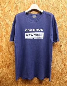 68＆BROTHERS シックスティエイトアンドブラザーズ L メンズ Tシャツ ロゴプリント 英字 文字 丸首 カットソー 半袖 - ネイビー 紺