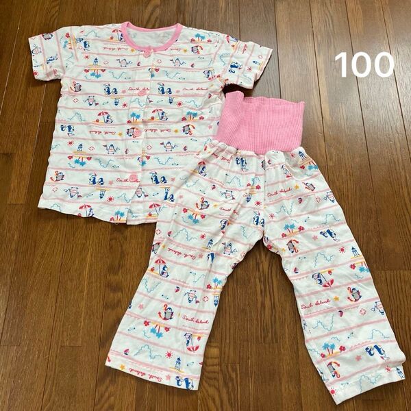 半袖パジャマ 腹巻き付き 100cm ペンギン ピンク 女の子 美品