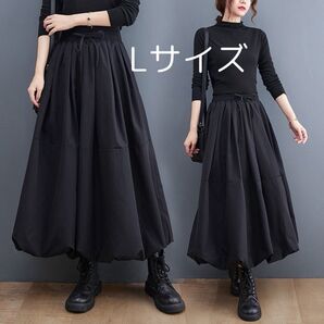 バルーンスカート LAスカート 韓国 L 黒 ウエストゴム シンプル ゆったり ブラック