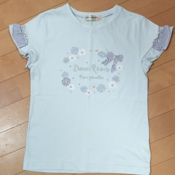 ポンポネットPom ponette 半袖Tシャツ S 140cm 女の子 水色 花柄