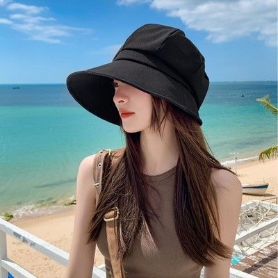ブラック 帽子 レディース UVカットハット つば広 日焼け防止 新品 UVカット 紫外線対策 黒 通気 夏 軽量 ツバ芯入り