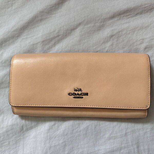 COACH コーチ 長財布 53887 レザー ベージュ サーモンピンク 大容量